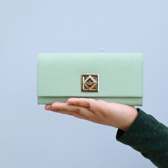 NWT Kate Spade Lizard Embossed Cyndy Wallet Dusty Mint - Picture 2 of 12